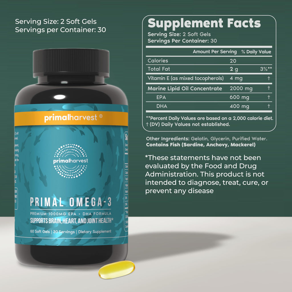 Primal Harvest Omega-3 Fish Oil Softgels 1000 mg EPA+DHA

