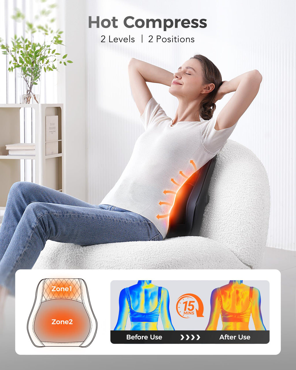 Boriwat Back Massager with Heat | Deep Tissue Shiatsu Pillow


