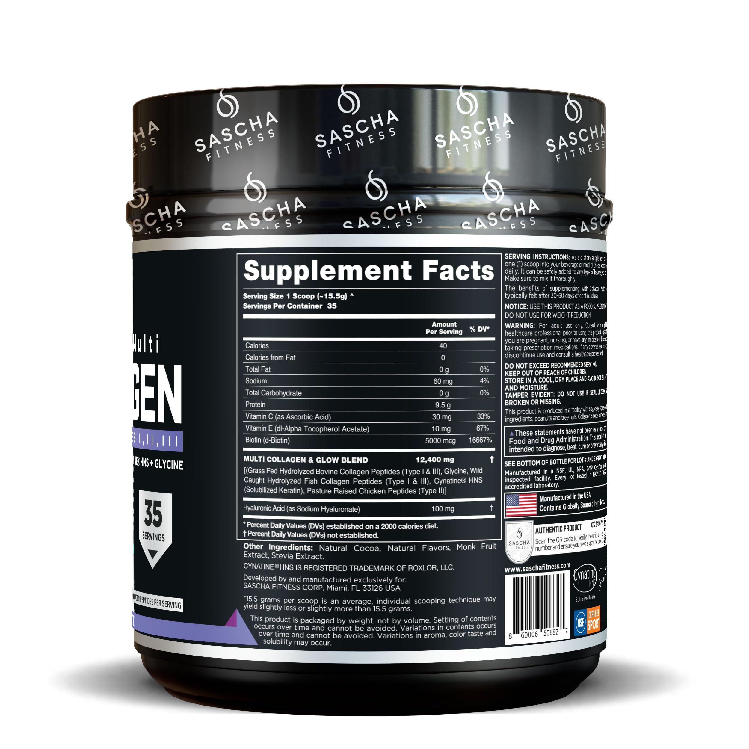 SASCHA FITNESS Collagen Peptides with Hyaluronic Acid

