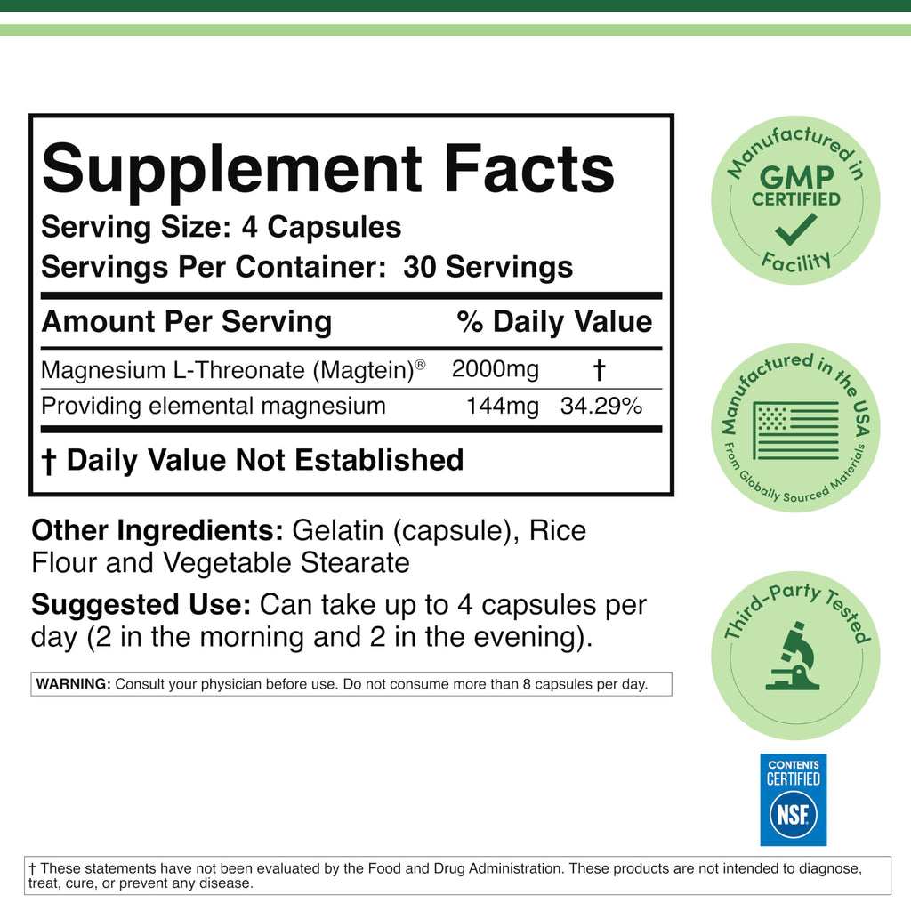 Magtein Magnesium L-Threonate NSF Certified Sleep & Cognition

