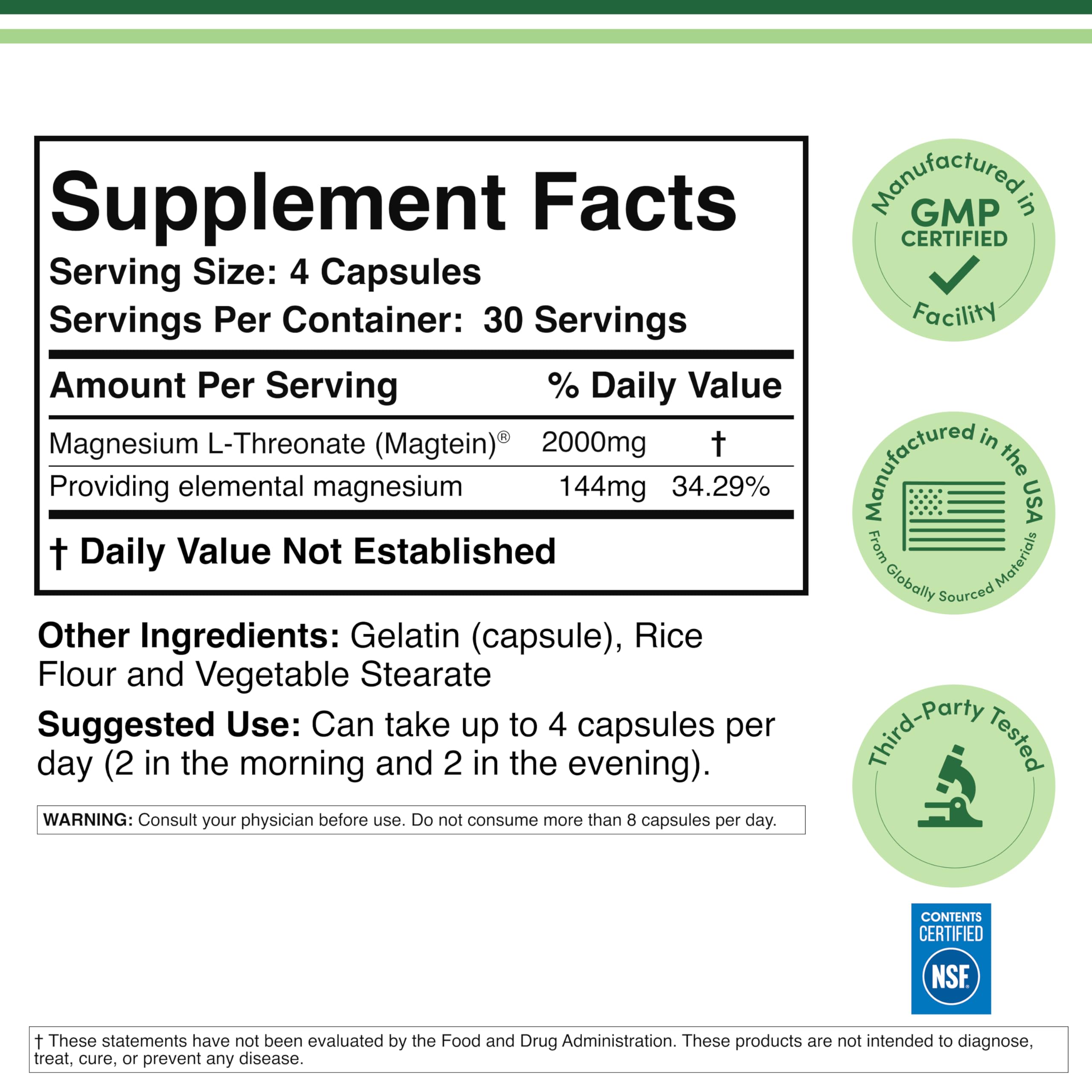Magtein Magnesium L-Threonate NSF Certified Sleep & Cognition


