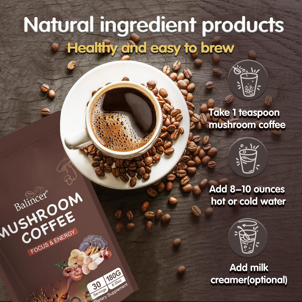 Balincer Mushroom Coffee with 6 Adaptogenic Mushrooms


