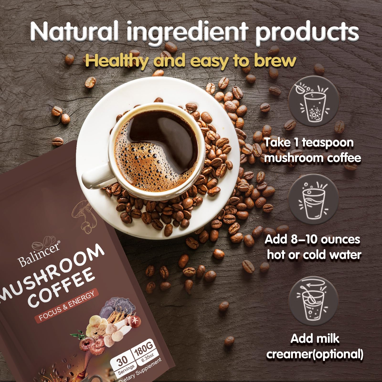 Balincer Mushroom Coffee with 6 Adaptogenic Mushrooms

