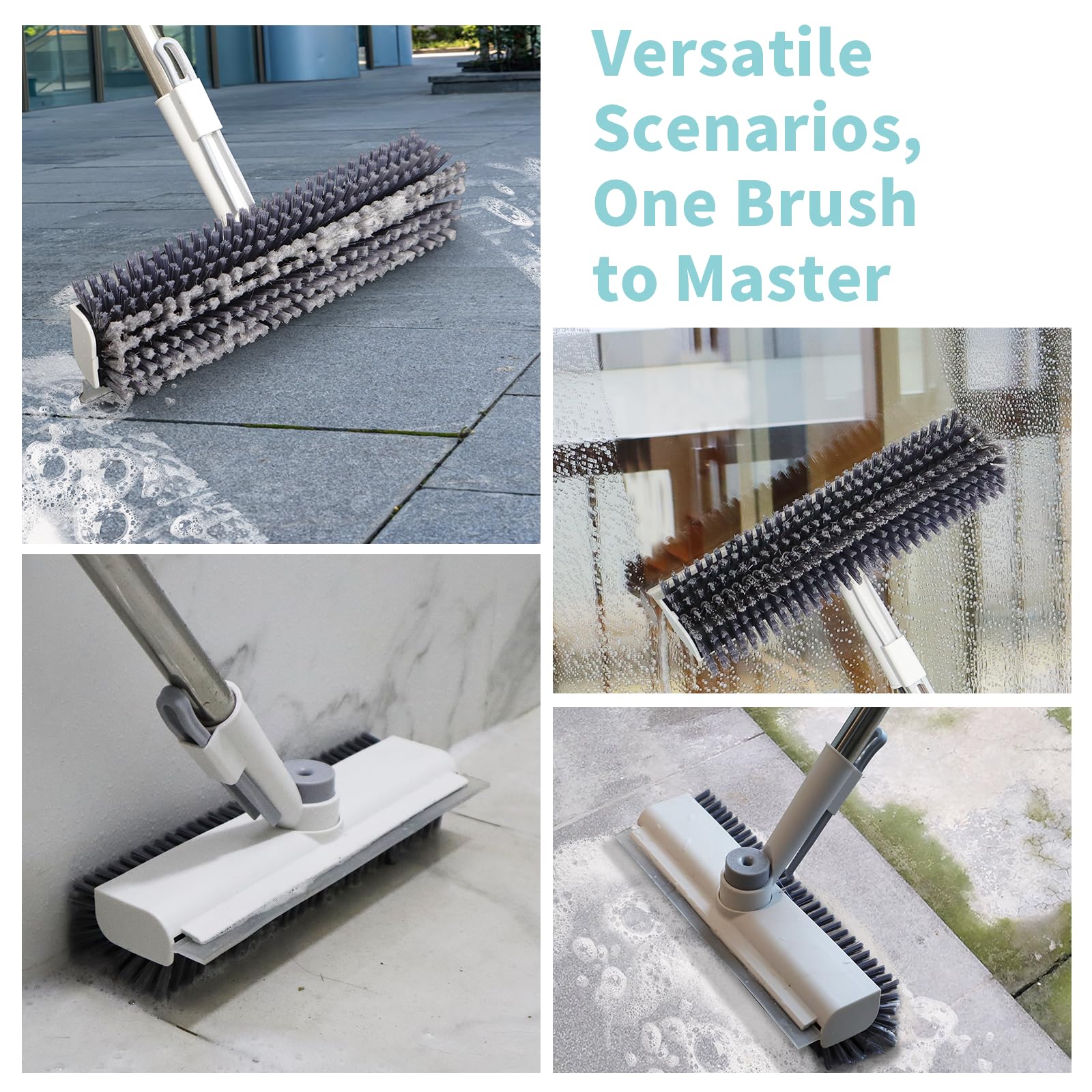 Floor Scrub Brush with Long Handle - 3-in-1 Scraper

