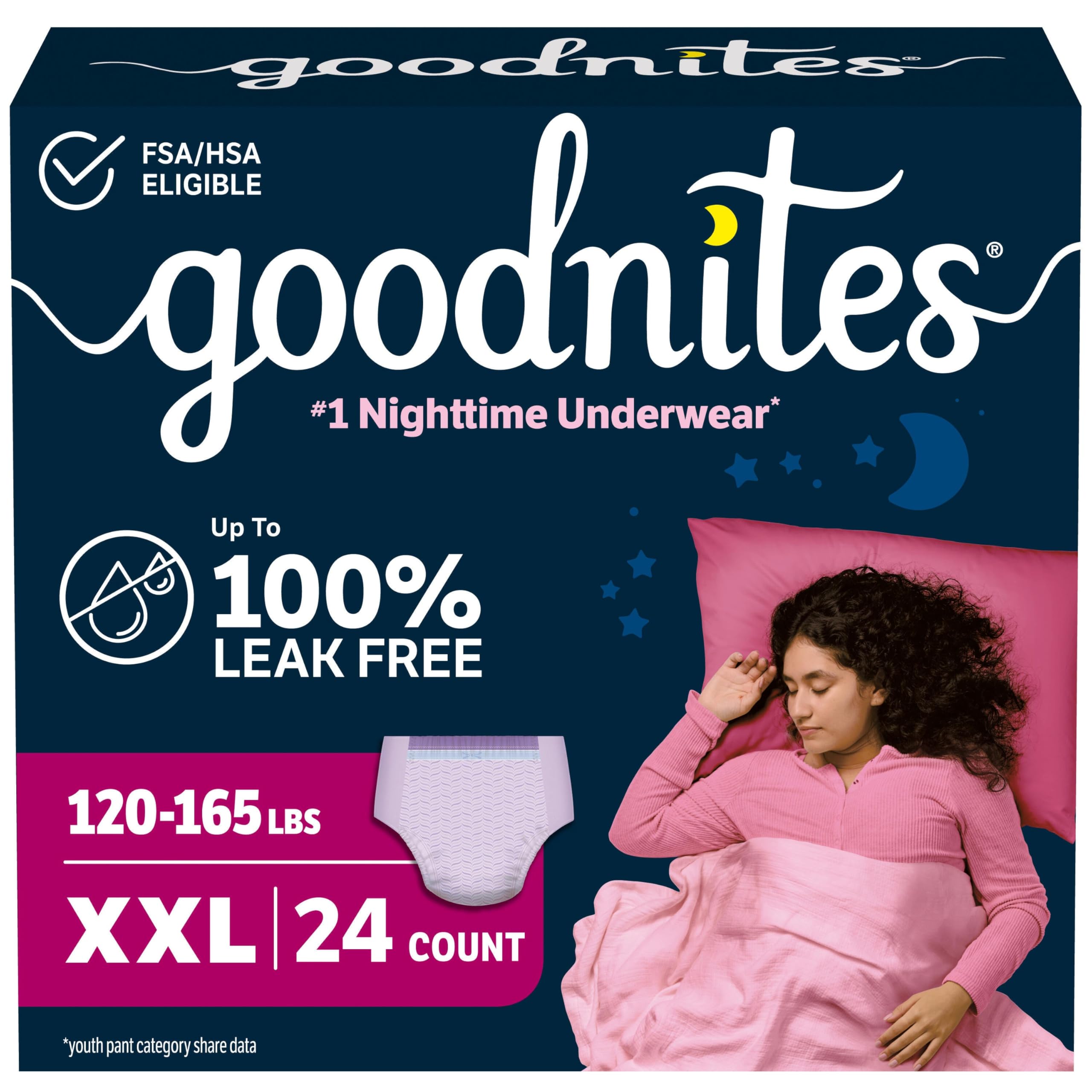 Goodnites Girls' Nighttime Bedwetting Underwear for Overnight Protection