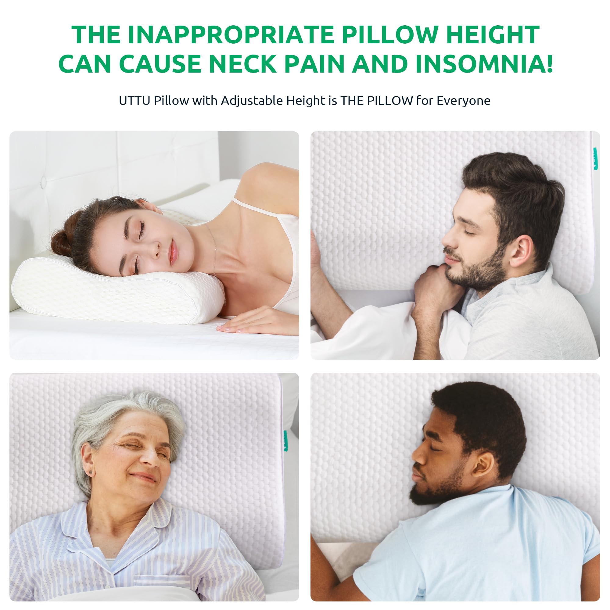 UTTU Cervical Pillow for Neck Pain Relief - Adjustable Foam

