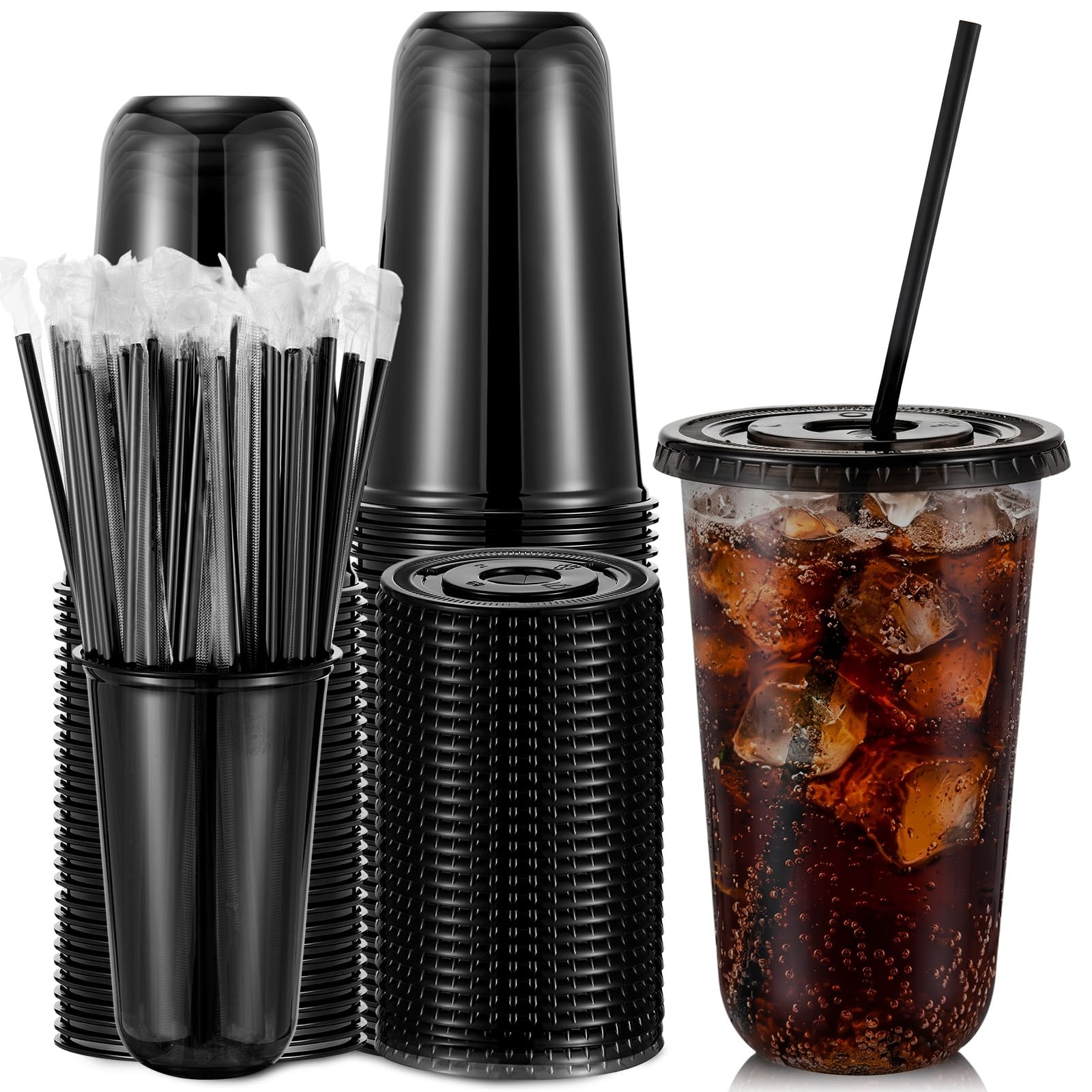 Ziliny PET Cups with Lids and Straws – Disposable Drink Cups