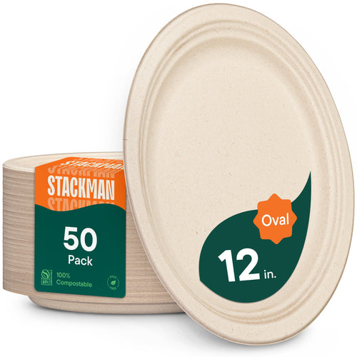 100% Compostable Bagasse Dinner Plates, Heavy-Duty Eco-Friendly