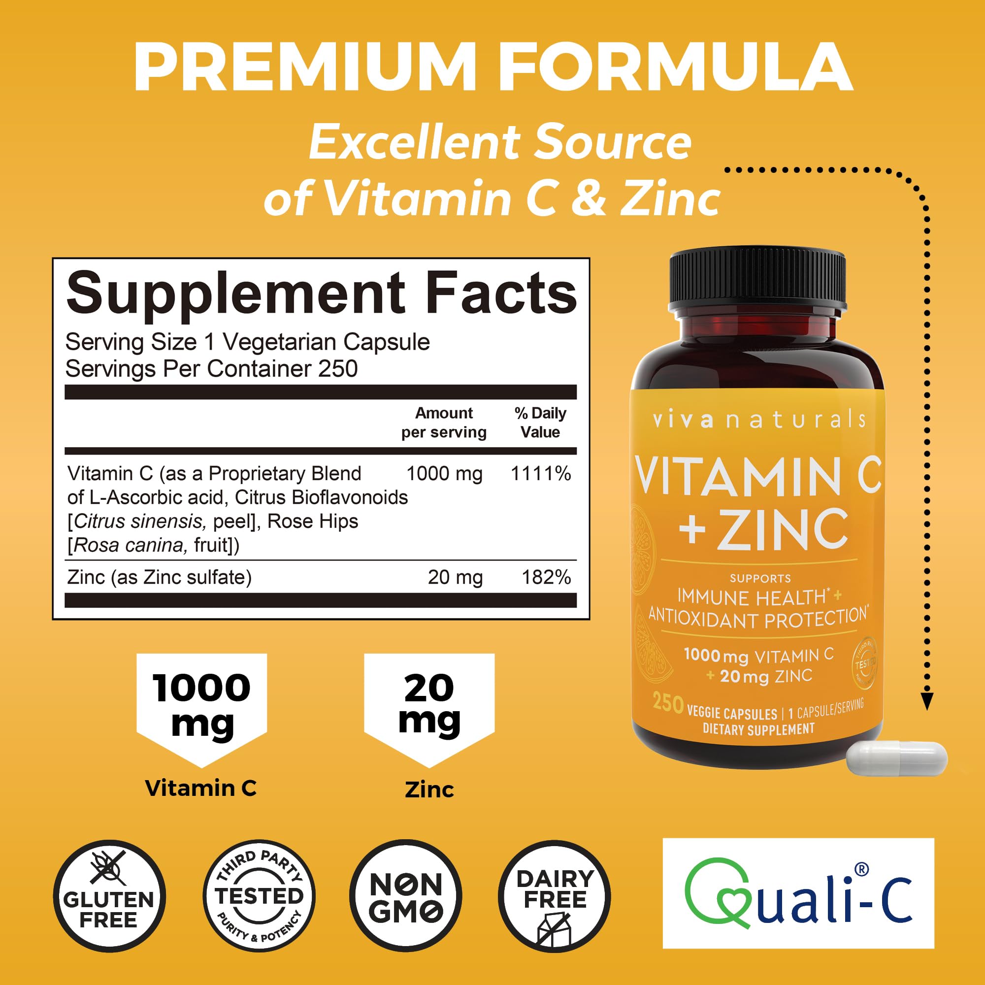 Viva Naturals Vitamin C and Zinc Supplement Immune Support

