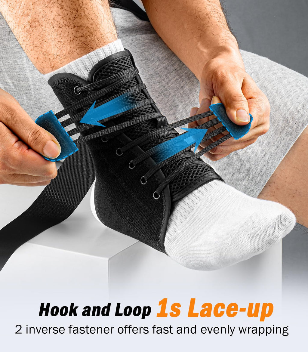 Slim-Fit Ankle Brace with Quick Lace Up and 2 Auto-Shaped Pads

