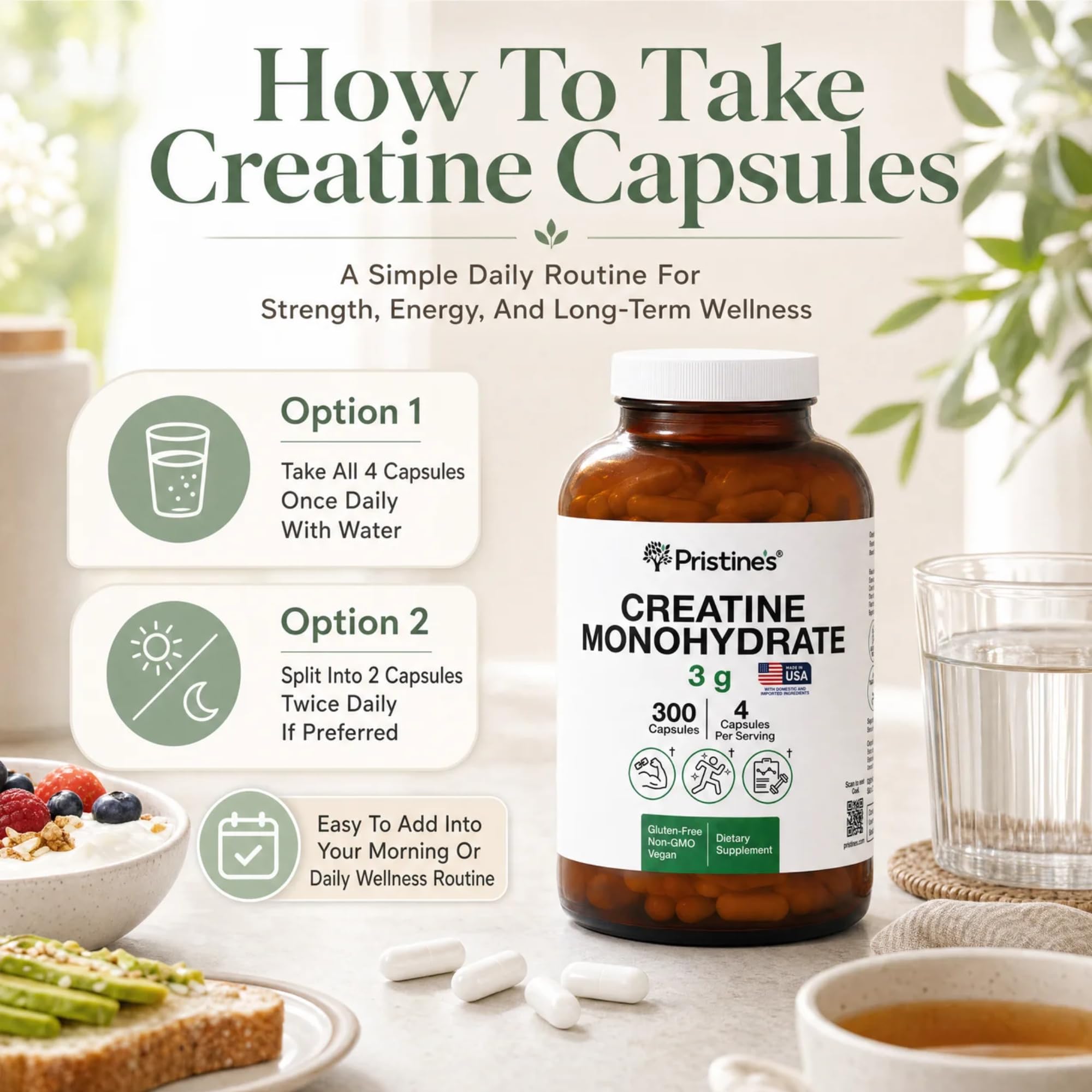 PRISTINE'S Creatine Monohydrate Capsules for Men and Women

