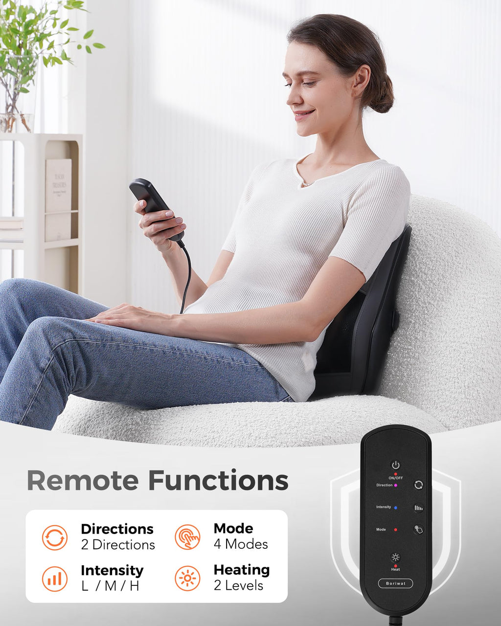 Boriwat Back Massager with Heat | Deep Tissue Shiatsu Pillow


