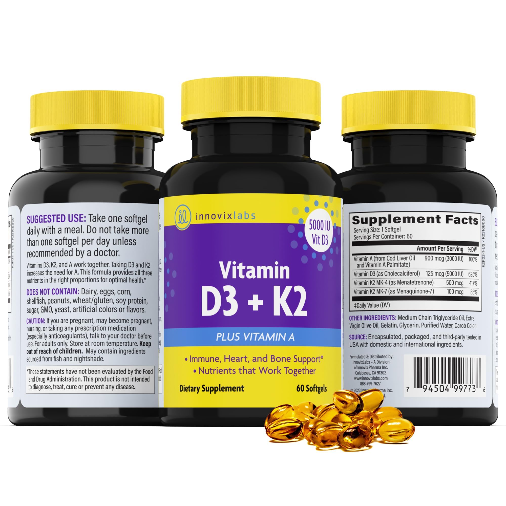InnovixLabs Vitamin D3 K2 MK4 MK7 for Bone Health

