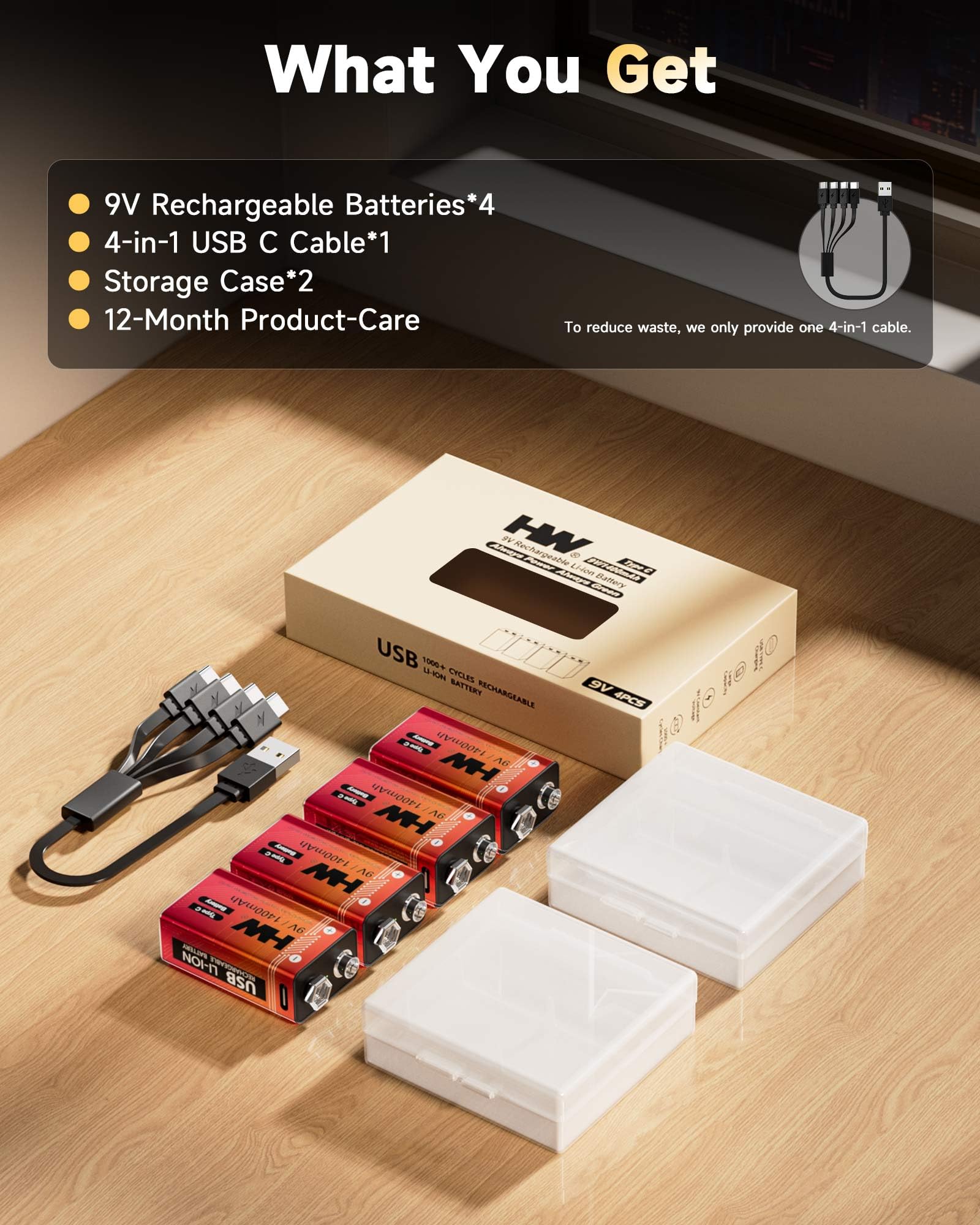 HW 9V Rechargeable Battery 1400mAh USB-C

