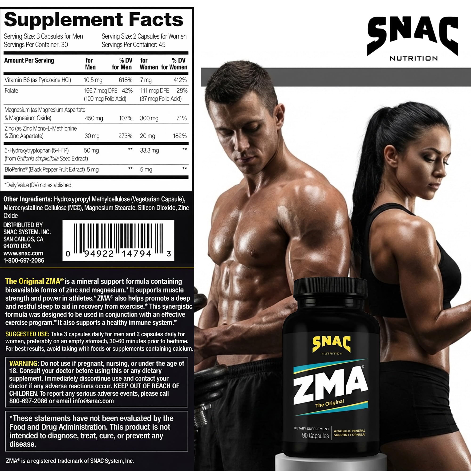 SNAC ZMA Sleep Recovery Supplement

