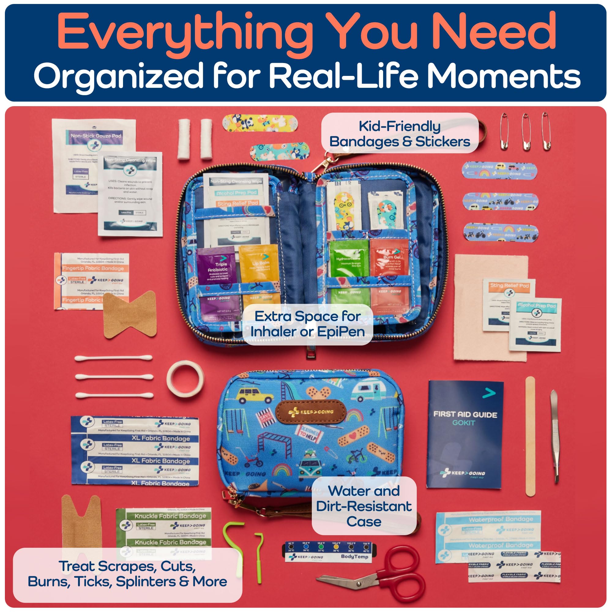 KEEP GOING Travel First Aid Kit – 130 Pc | TSA-Approved

