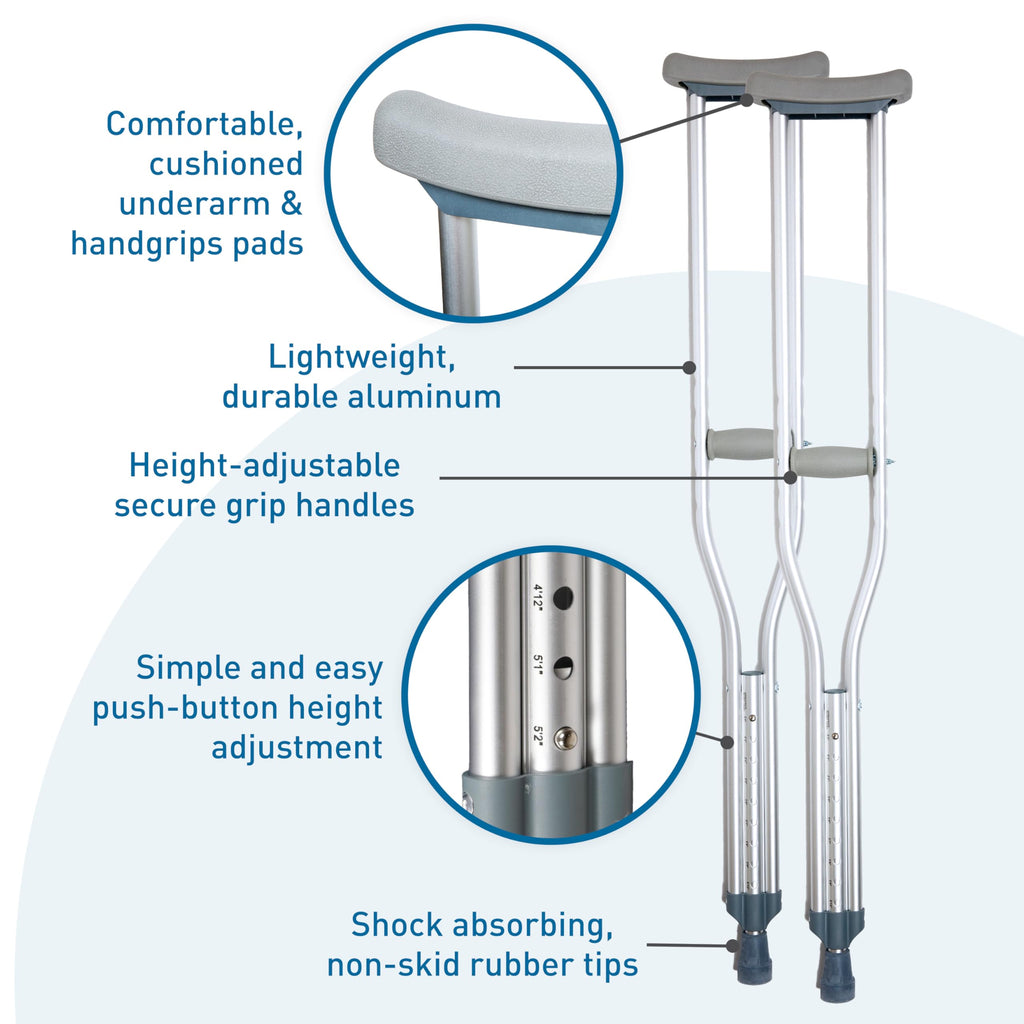 BodyMed Aluminum Crutches – Height Adjustable, Pair

