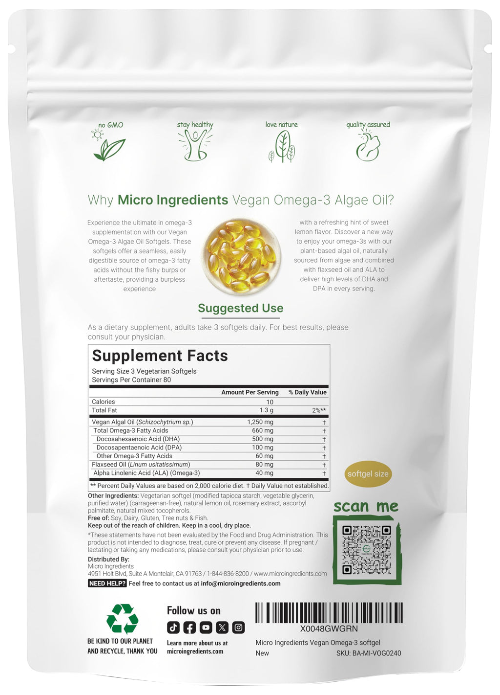Micro Ingredients Vegan Omega-3 Algae Oil Supplement

