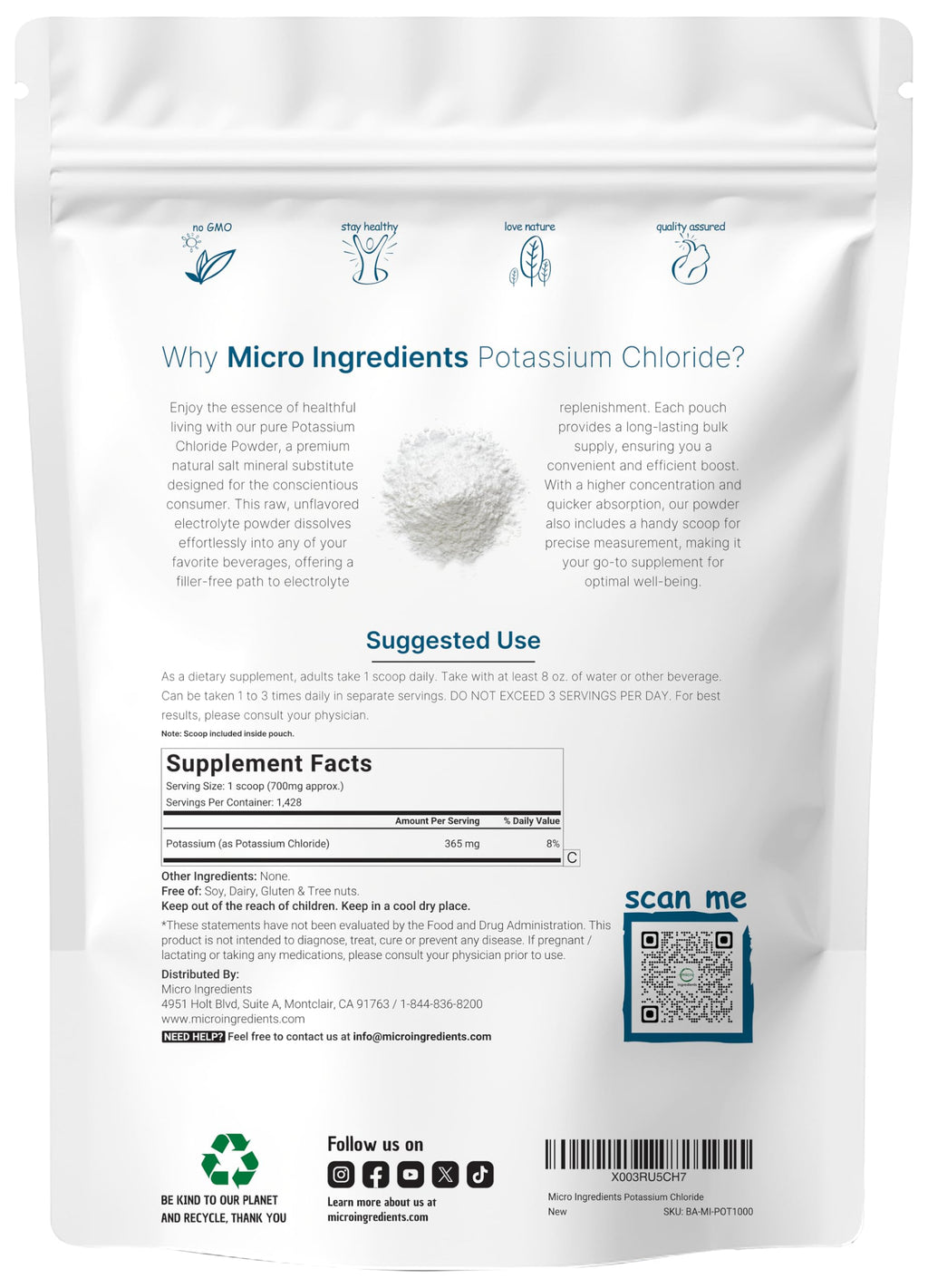 Potassium Chloride Powder Electrolyte Supplement

