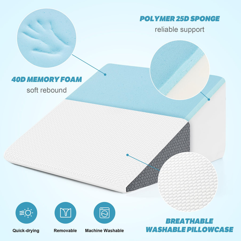 Yojoker Memory Foam Wedge Pillow for Sleeping & Bed Rest

