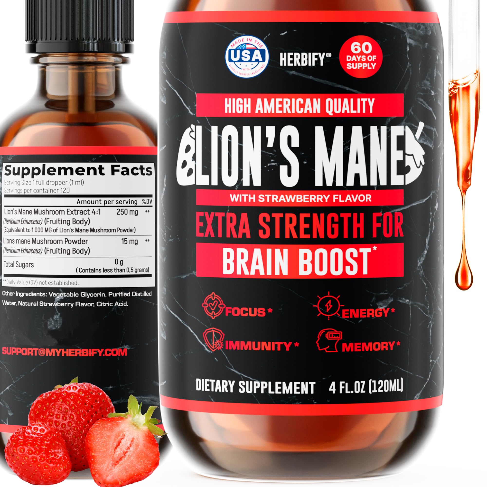 HERBIFY Lions Mane Mushroom Tincture for Brain Health & Immunity