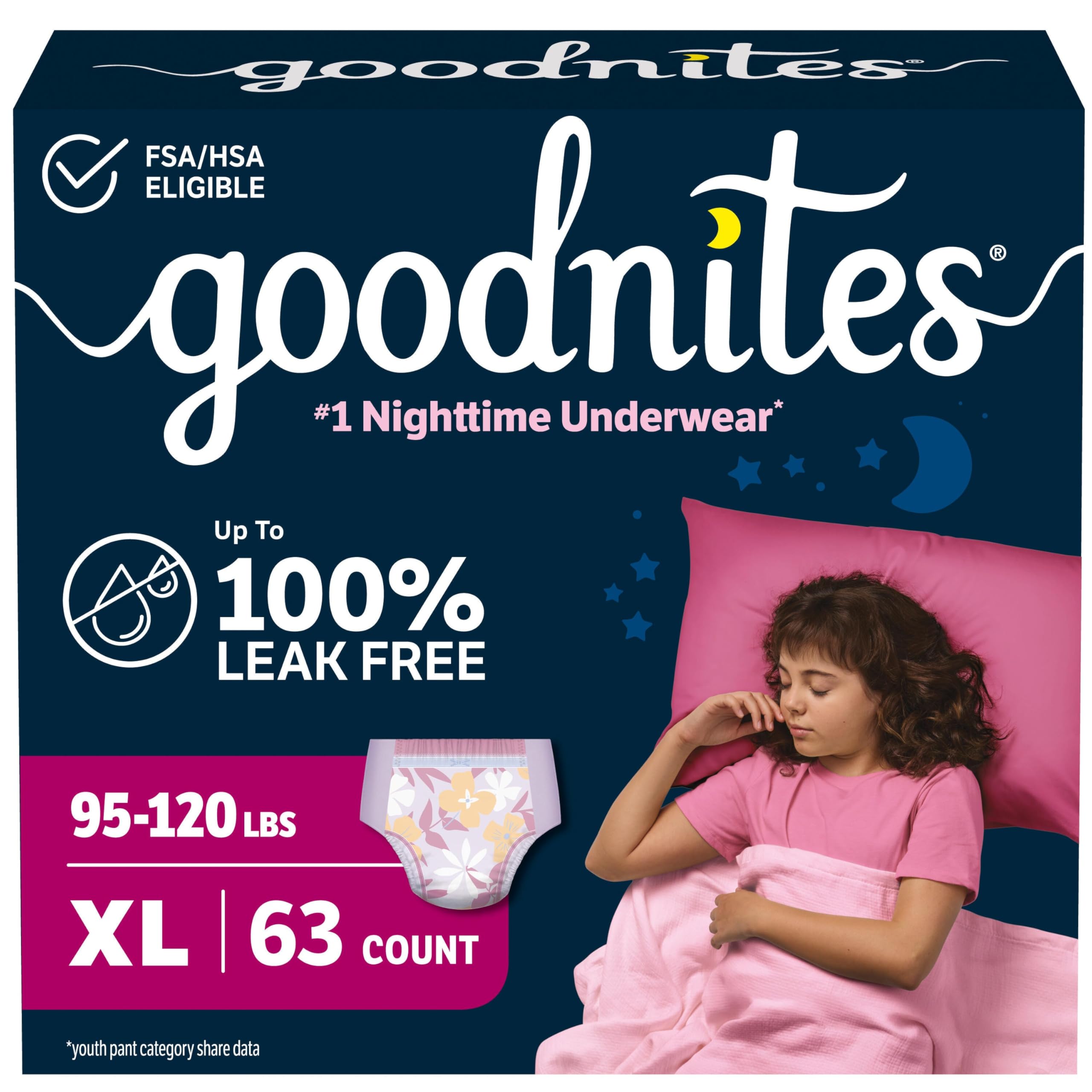 Goodnites Girls' Nighttime Bedwetting Underwear for Overnight Protection