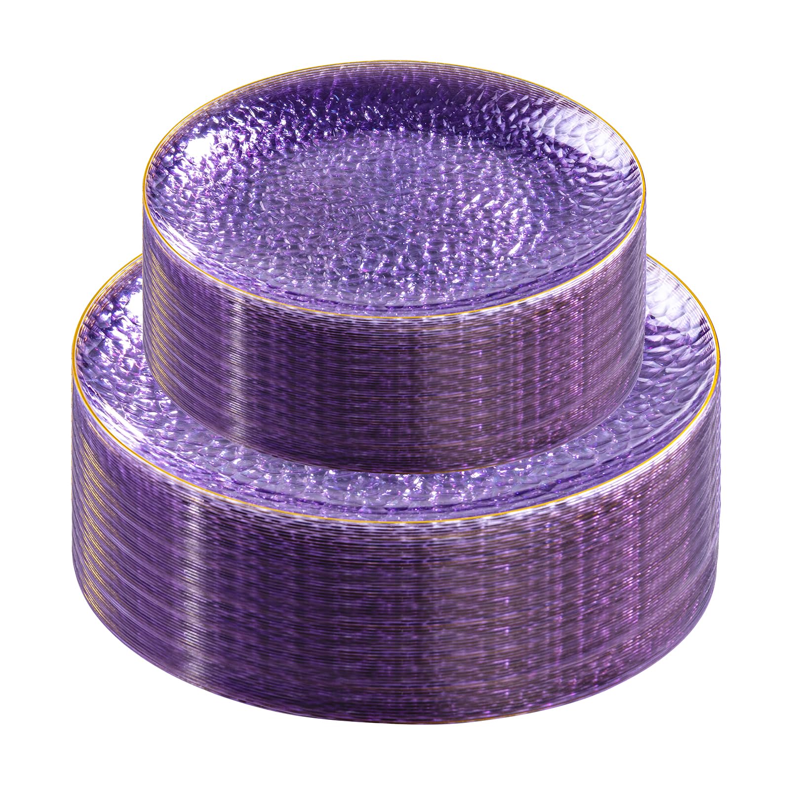 Rubtlamp Clear Plastic Plates with Gold Rim - Heavy-Duty Disposable Dinner & Dessert Plates