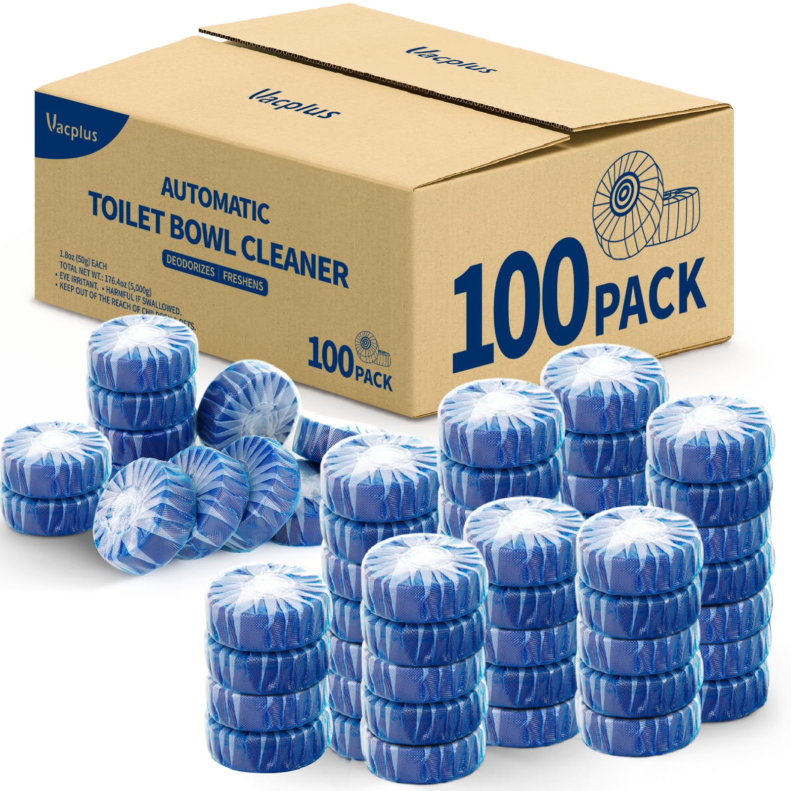 Vacplus Toilet Bowl Cleaner Tablets - Drop-In Tank Cleaner for Bathroom