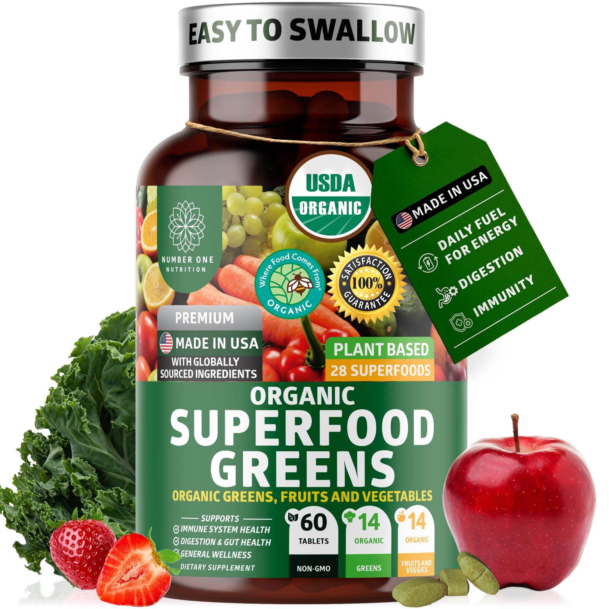 Number One Nutrition USDA Organic Super Greens Tablets

