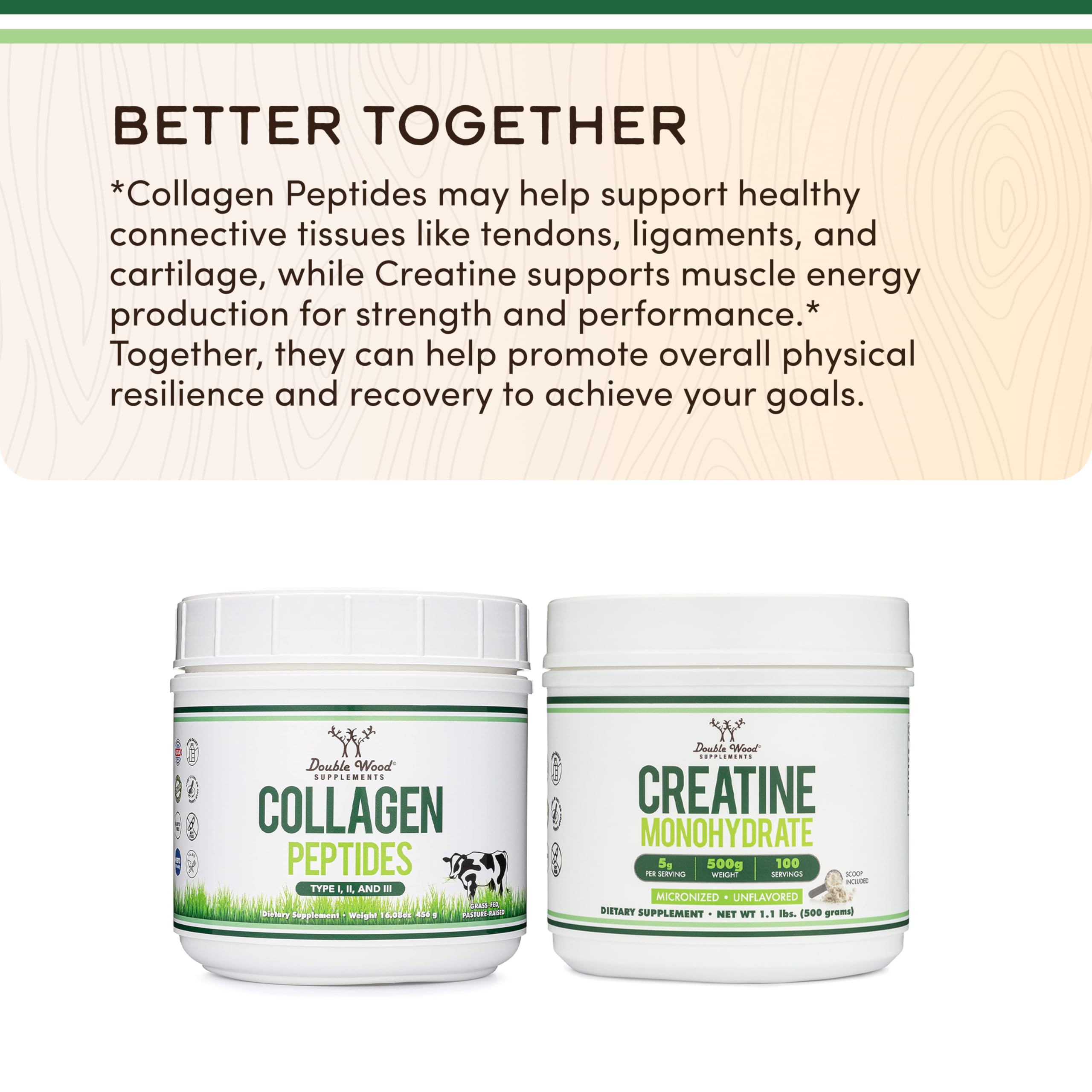 Double Wood Peptides Supplement | Hair, Skin & Joint Support

