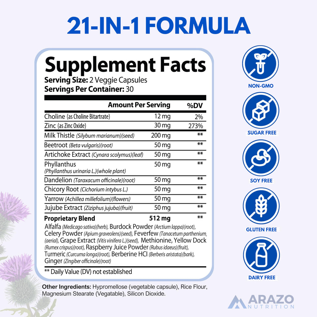 Arazo Nutrition Liver Cleanse Detox & Repair | Milk Thistle

