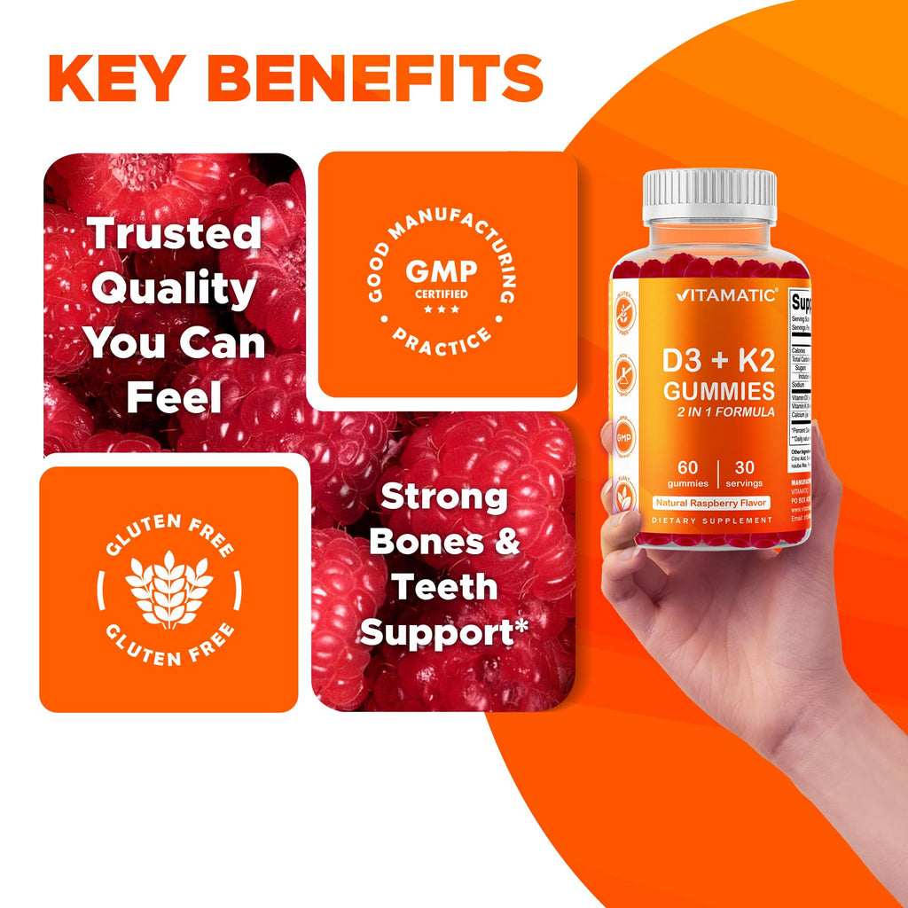 Vitamatic Vitamin D3 & K2 Gummies | Plant-Based Formula

