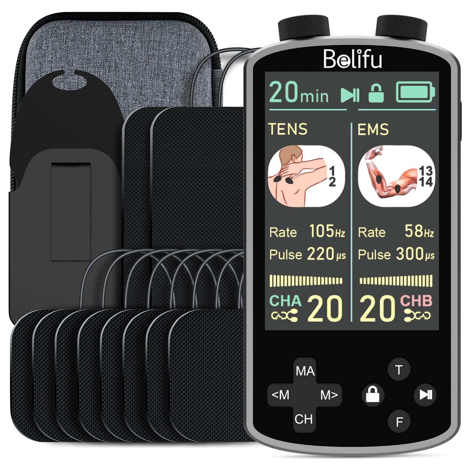 Belifu 4-in-1 TENS EMS Unit for Pain Relief

