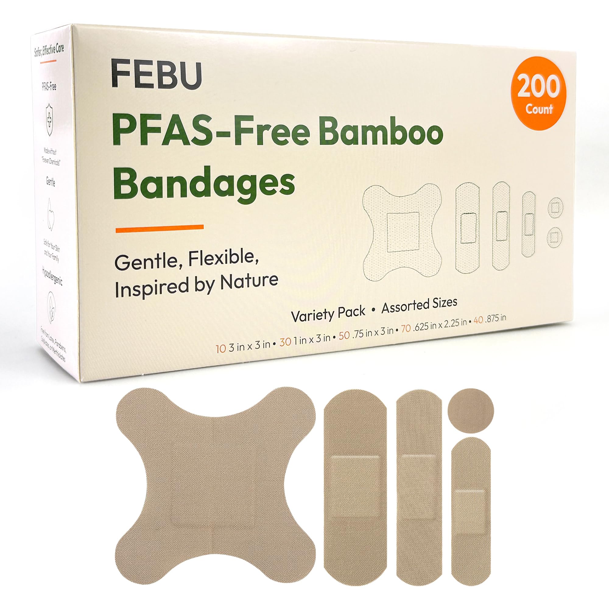 FEBU Bamboo Bandages PFAS Free Latex Free Biodegradable

