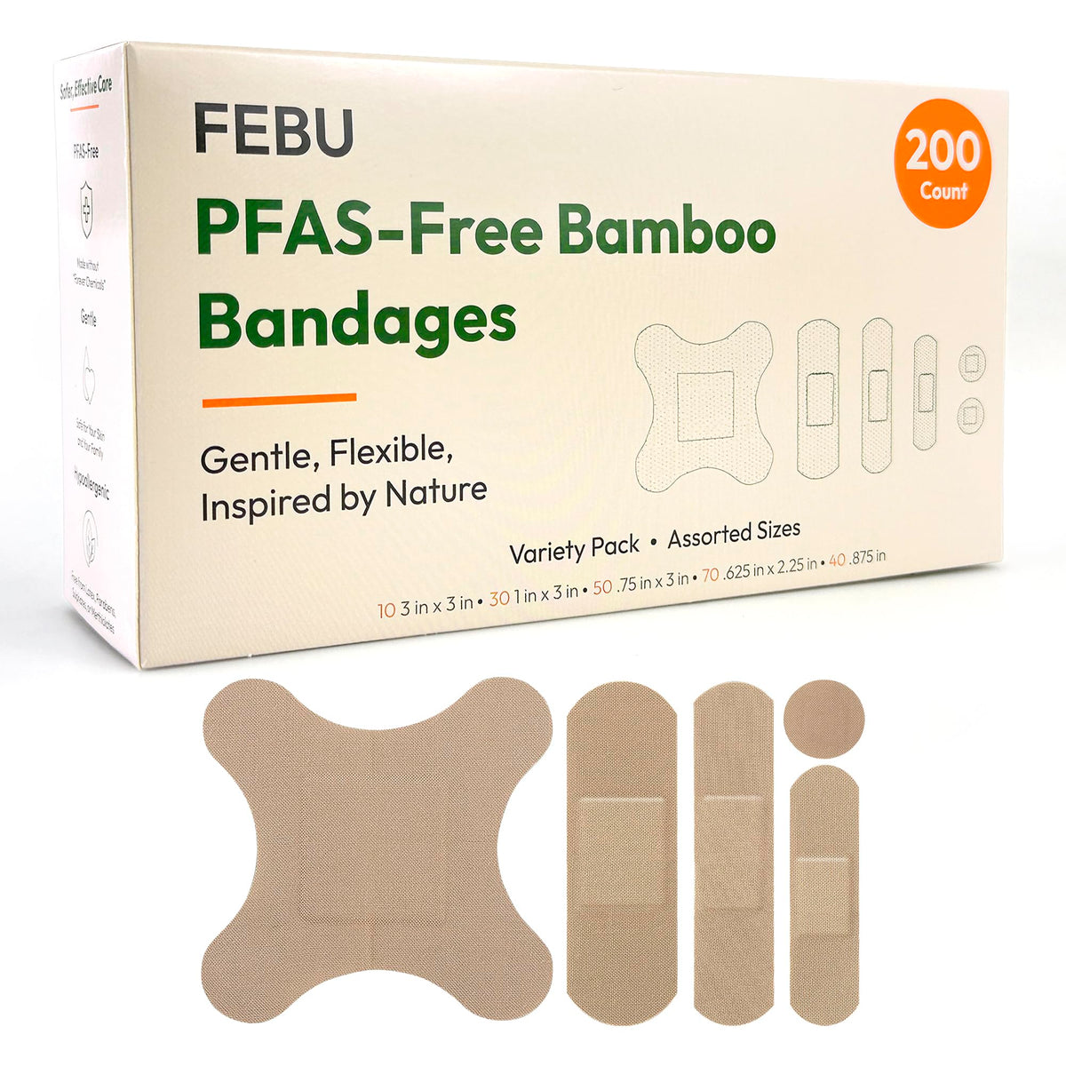 FEBU Bamboo Bandages PFAS Free Latex Free Biodegradable