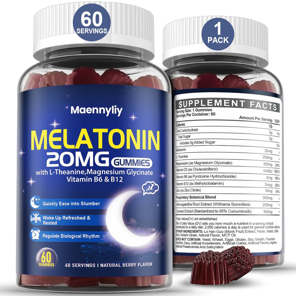 Maennyliy Melatonin Gummies for Adults - 20mg, Sugar Free, L-Theanine & Zinc