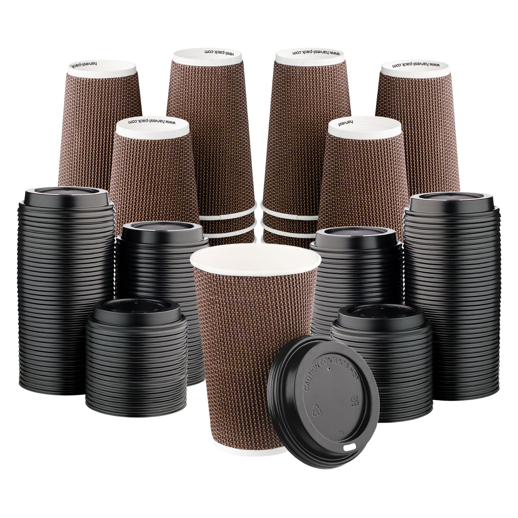 Harvest Pack 16 oz Disposable Coffee Cups with Lids - Insulated Ripple