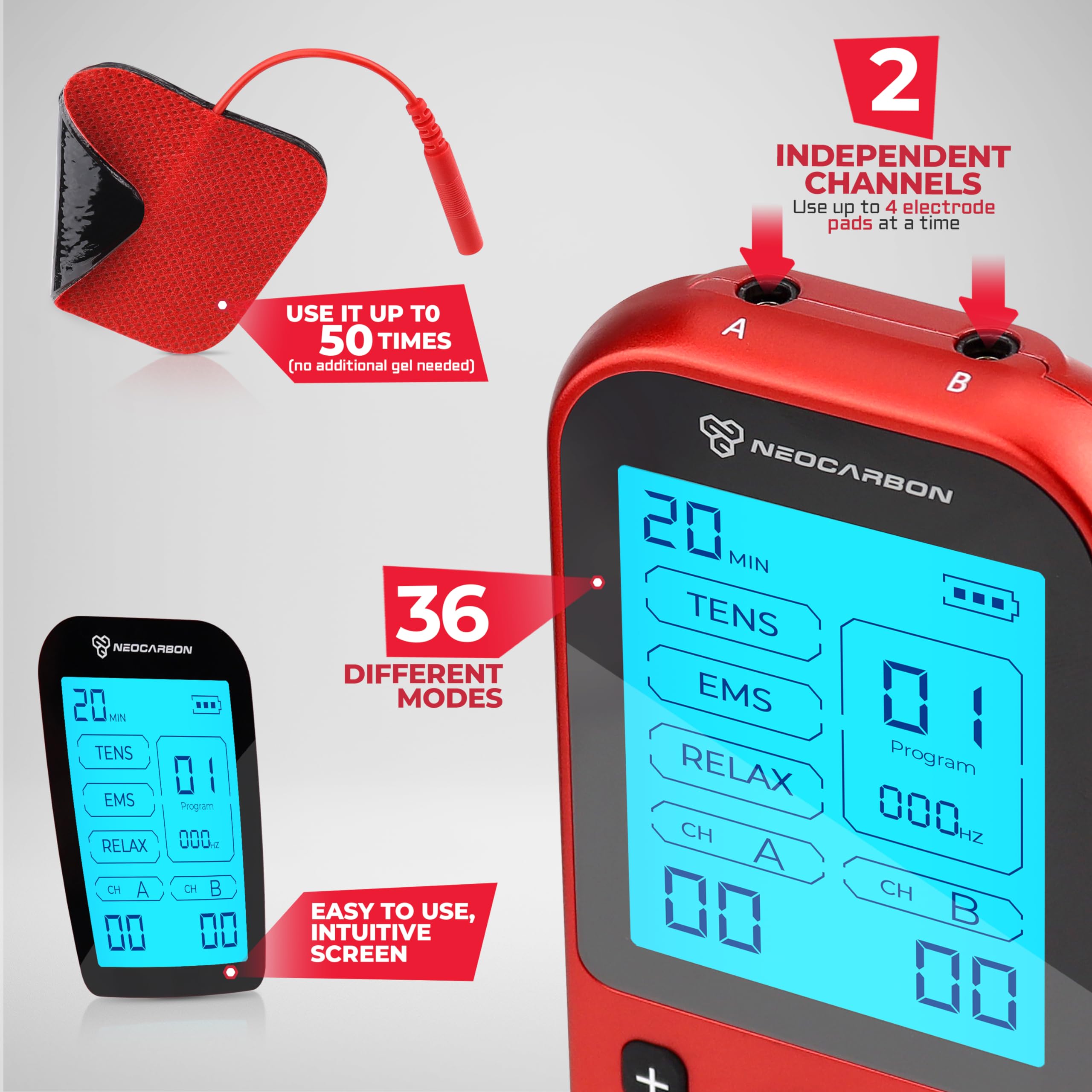 NEOCARBON TENS Unit Pro Muscle Stimulator for Pain Relief

