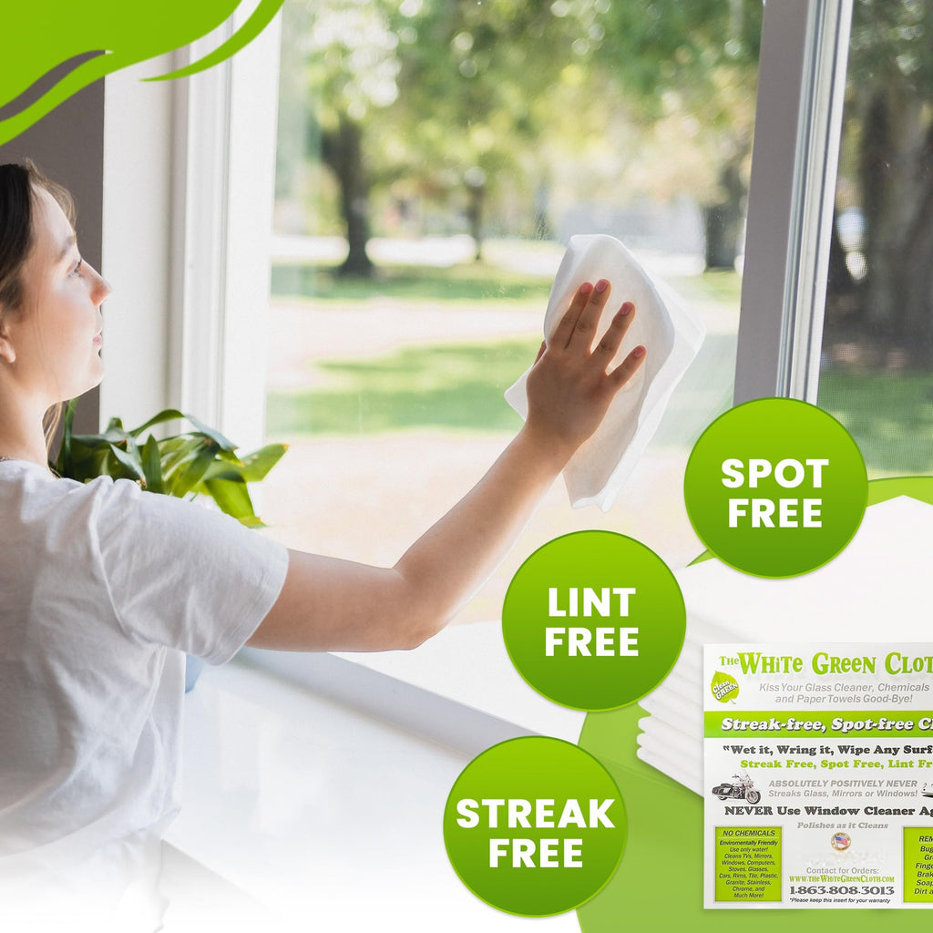 The White Green Cloth Reusable Cleaning Cloth for Glass

