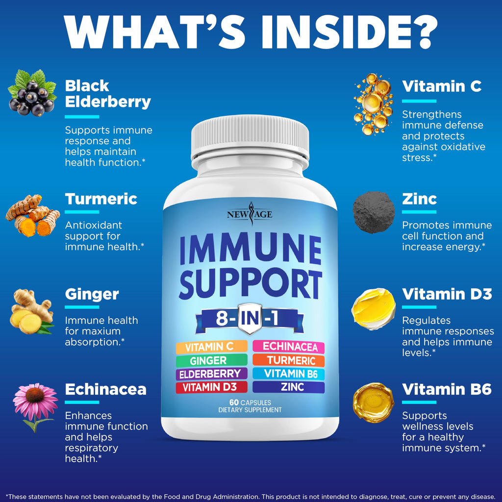 New Age 8 in 1 Immune Support Capsules | Echinacea & D

