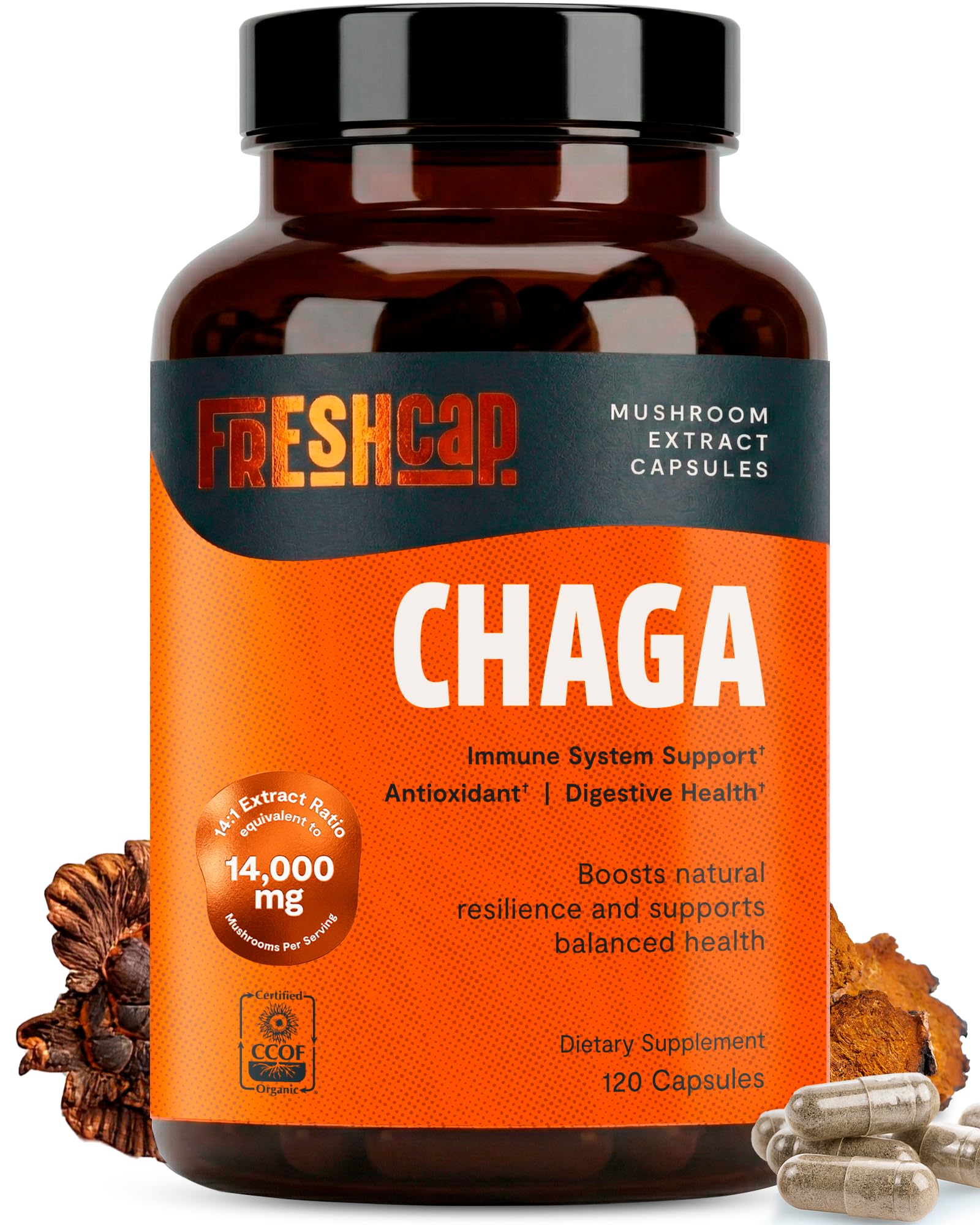 FreshCap Mushrooms Lion's Mane Capsules - 14:1 Organic Fruiting Body Extract, 31% Beta-Glucans