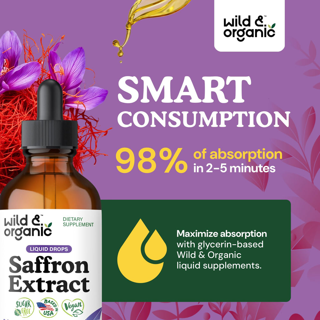 Wild & Organic Saffron Liquid Drops for Mood & Focus

