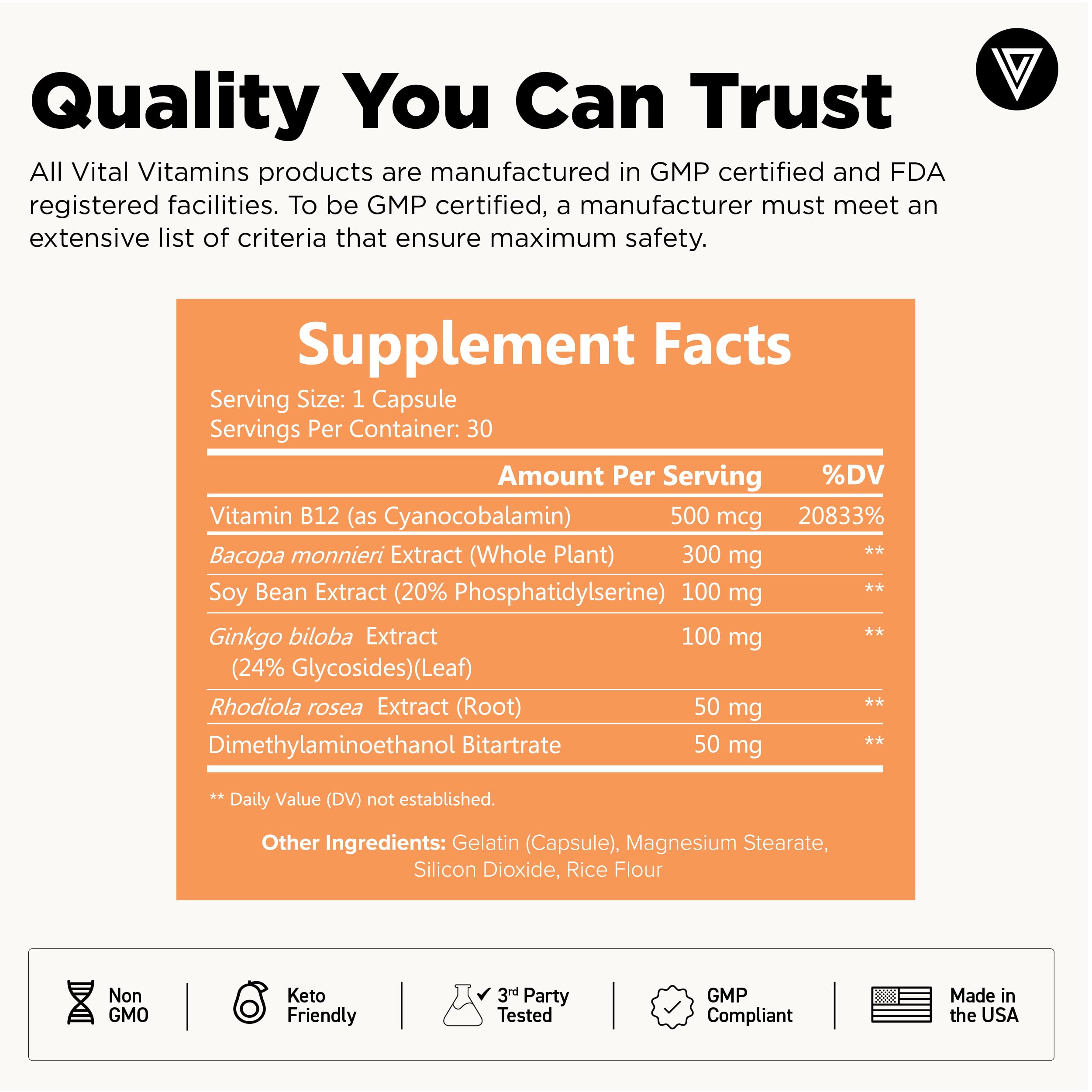 Vital Vitamins Brain Supplements Bacopa Monnieri Memory

