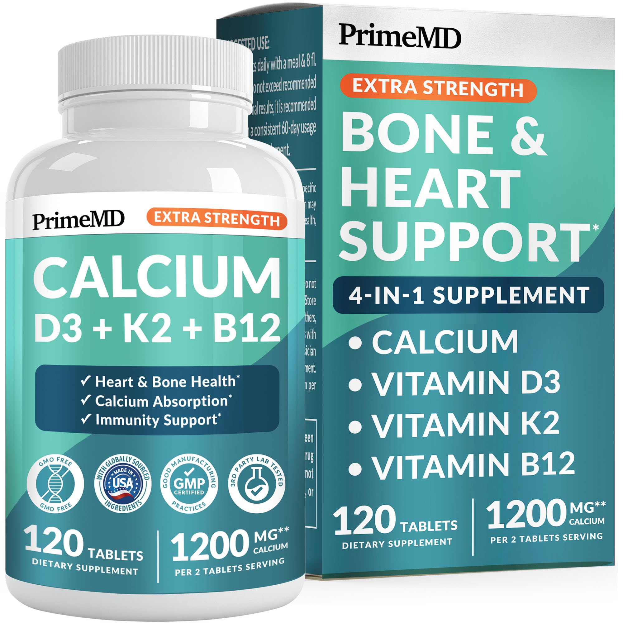 Calcium Supplement 4-in-1 with D3 K2 | Vegan Gluten-Free


