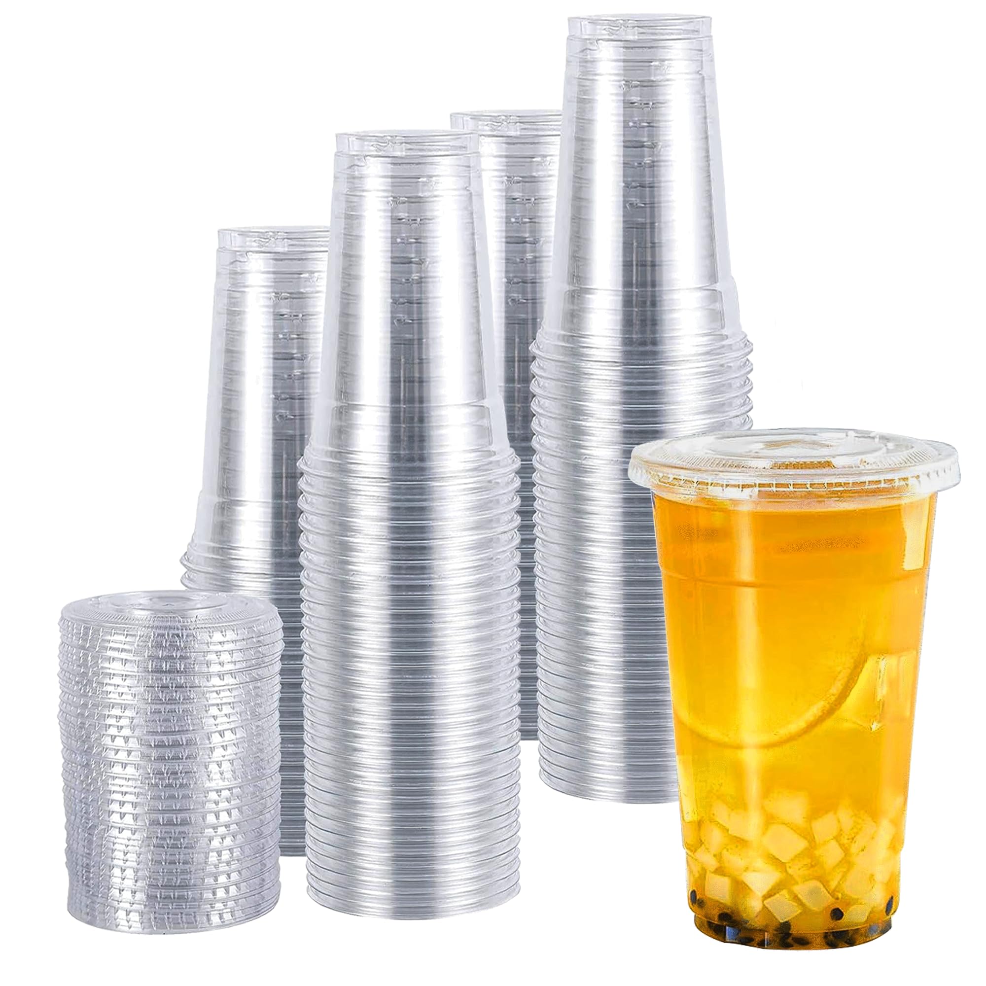 Clear Plastic Cups by TashiBox with Flat Lids