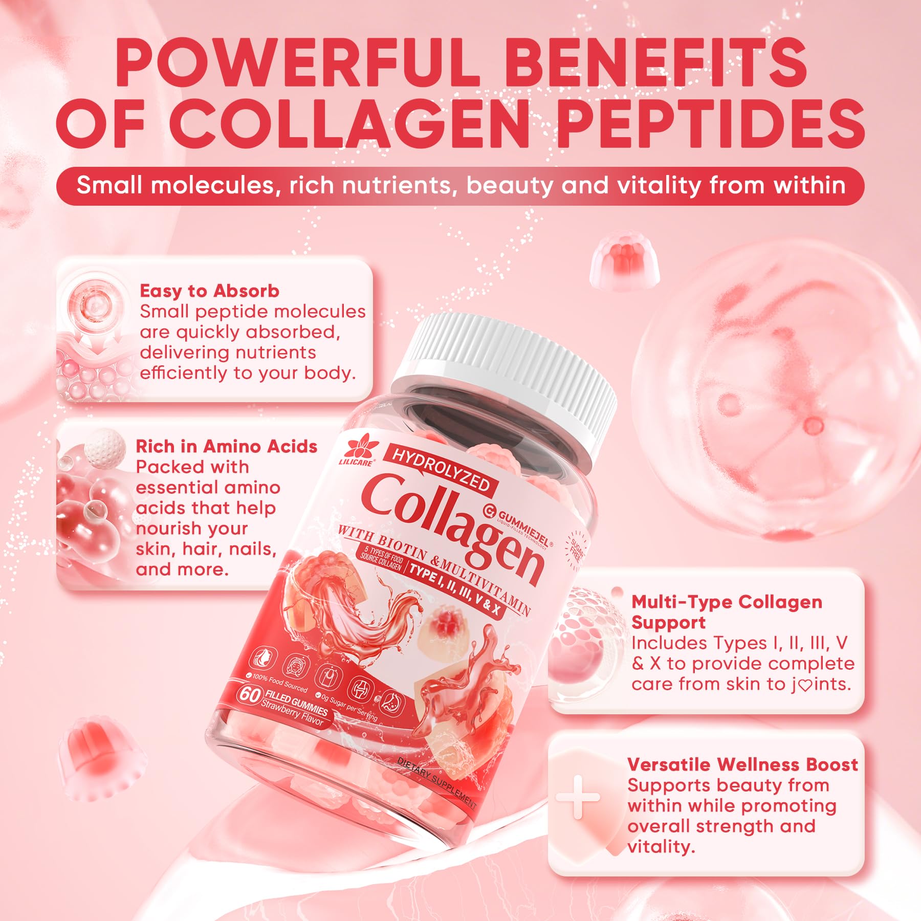 Collagen Peptide Gummies Multi-Collagen Sugar-Free for Skin

