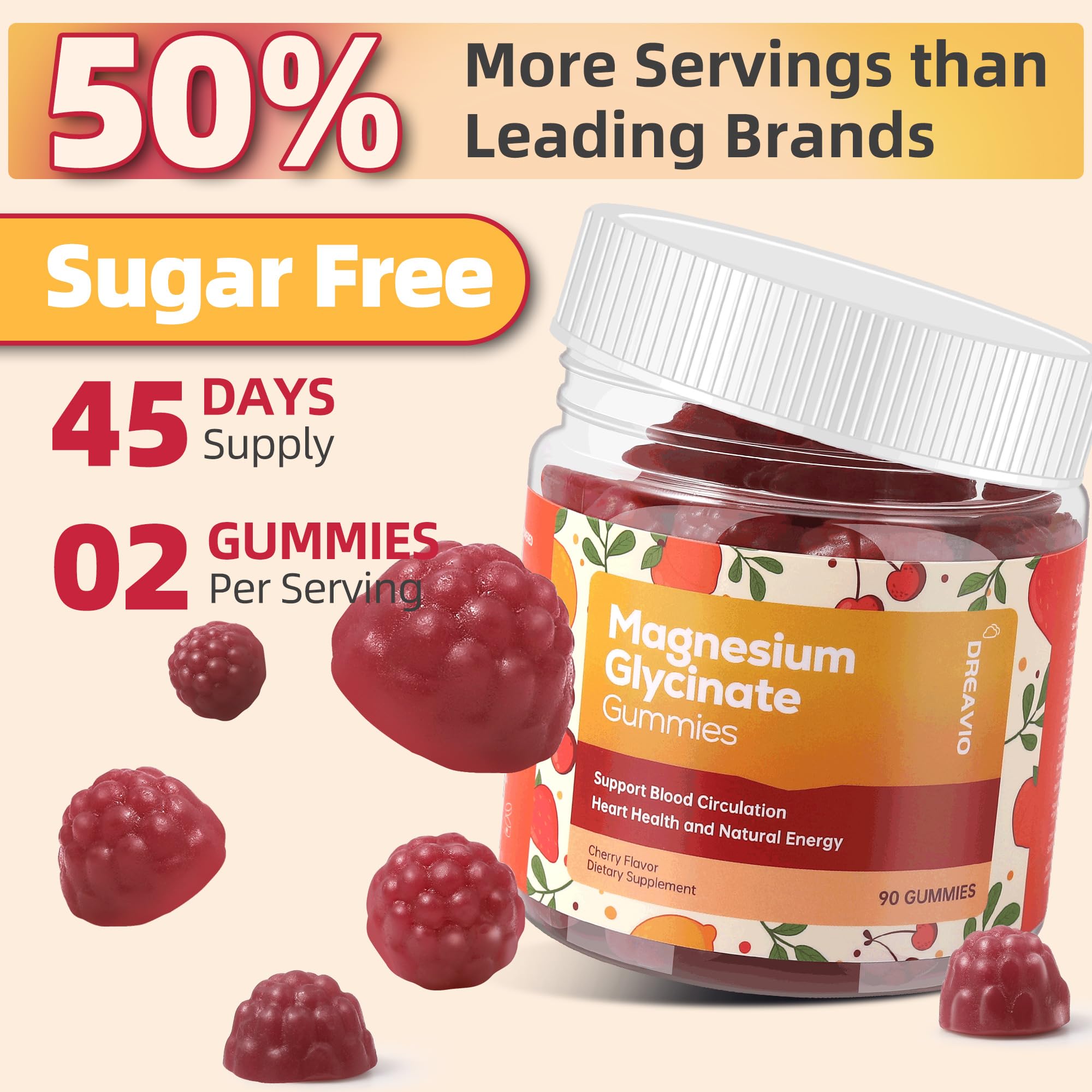 DREAVIO Magnesium Glycinate Gummies with Ashwagandha - Sugar Free

