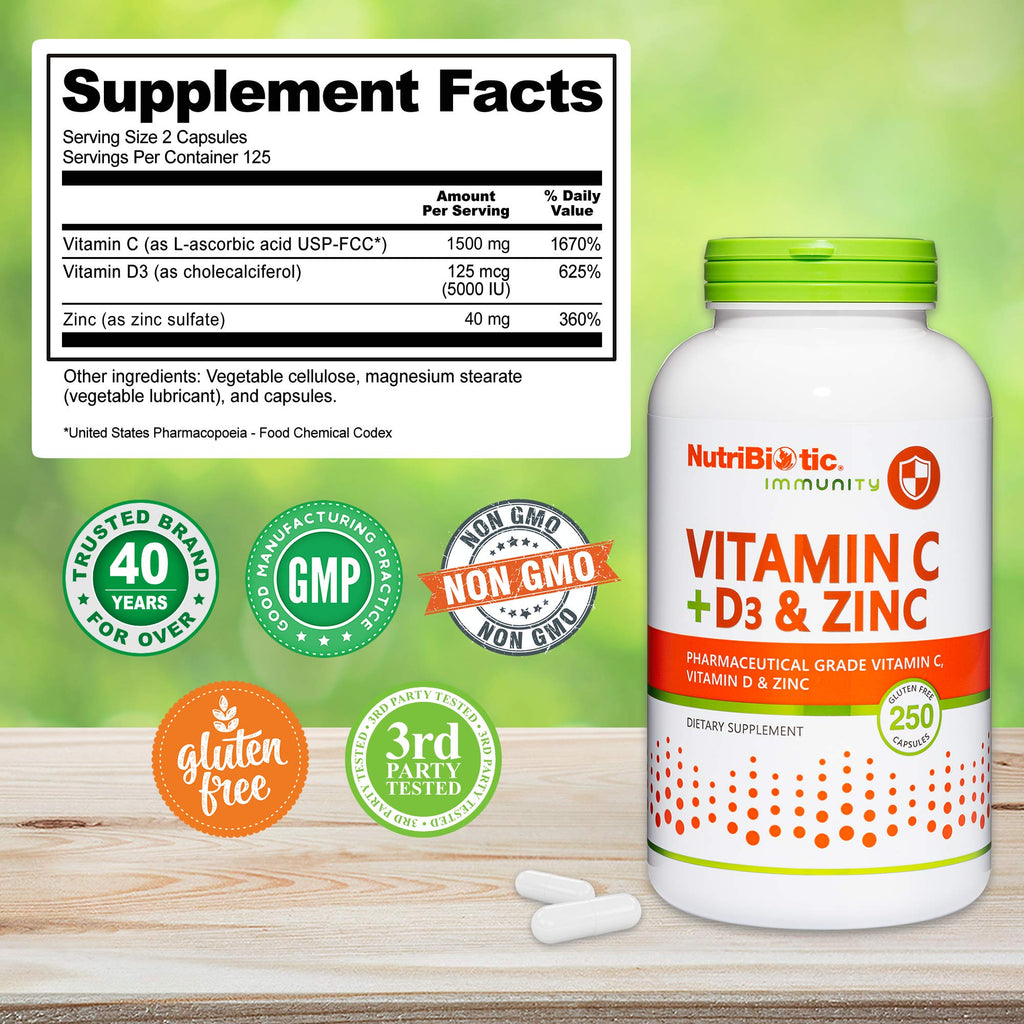 NutriBiotic Vitamin C D3 Zinc Immune Support

