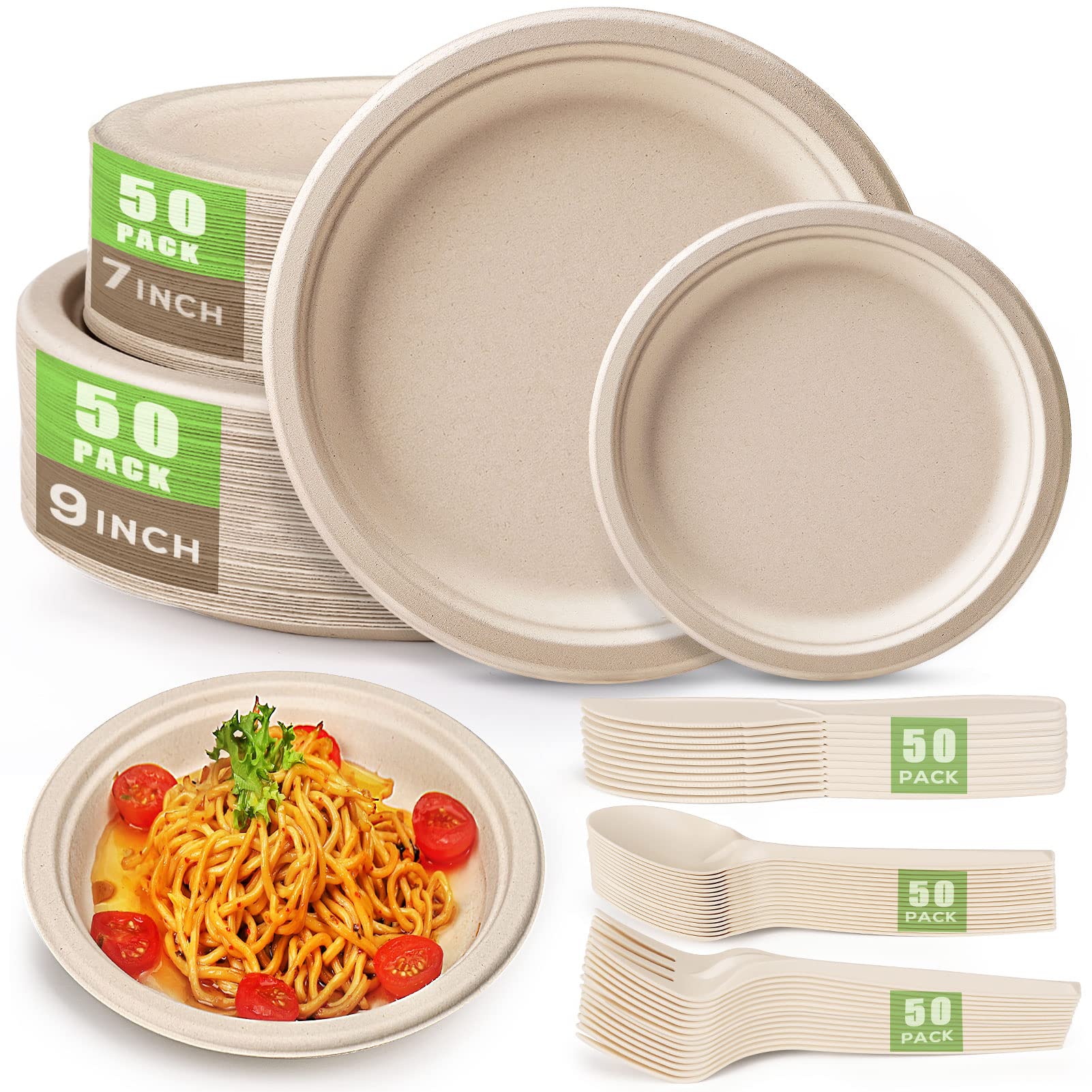 Gezond Compostable Sugarcane Dinnerware & Utensils Set

