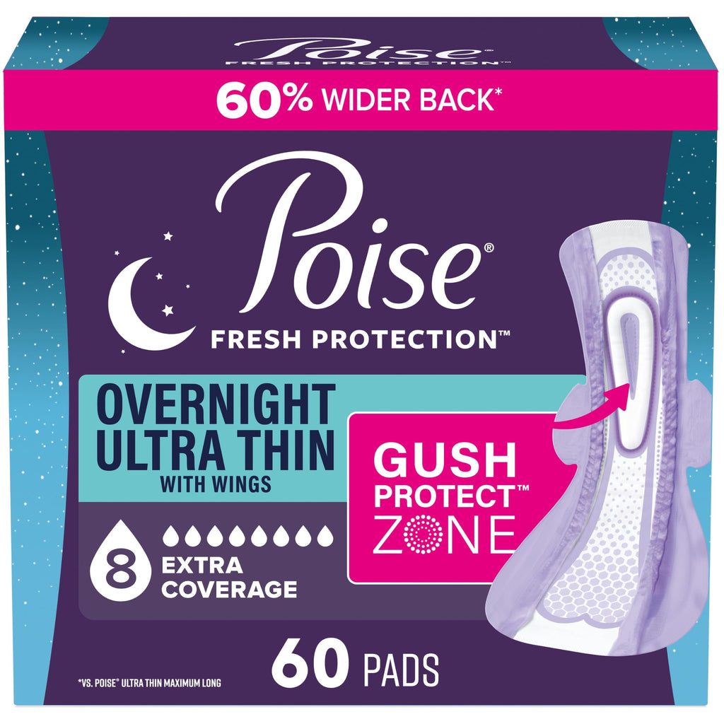 Poise Overnight Ultra Thin Pads with Wings for Bladder Leaks

